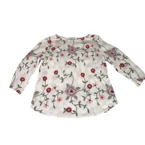 Ana & Rose Embroidered Floral Blouse Large Cottagecore Boho Sheer Top Romantic